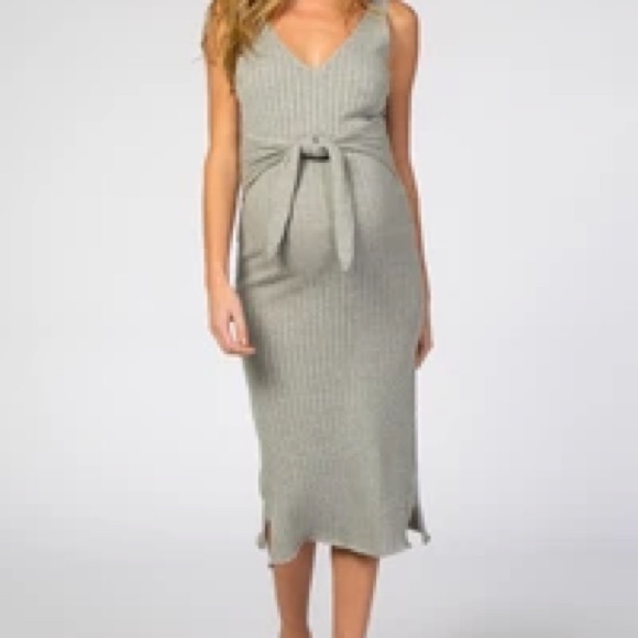 PinkBlush Ribbed Fitted Maternity Midi Dress - Picture 1 of 3